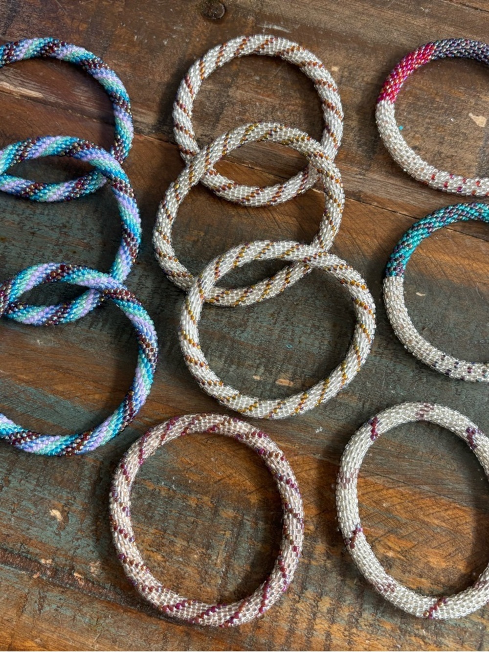 10 Sashka iridescent handmade beaded bracelets